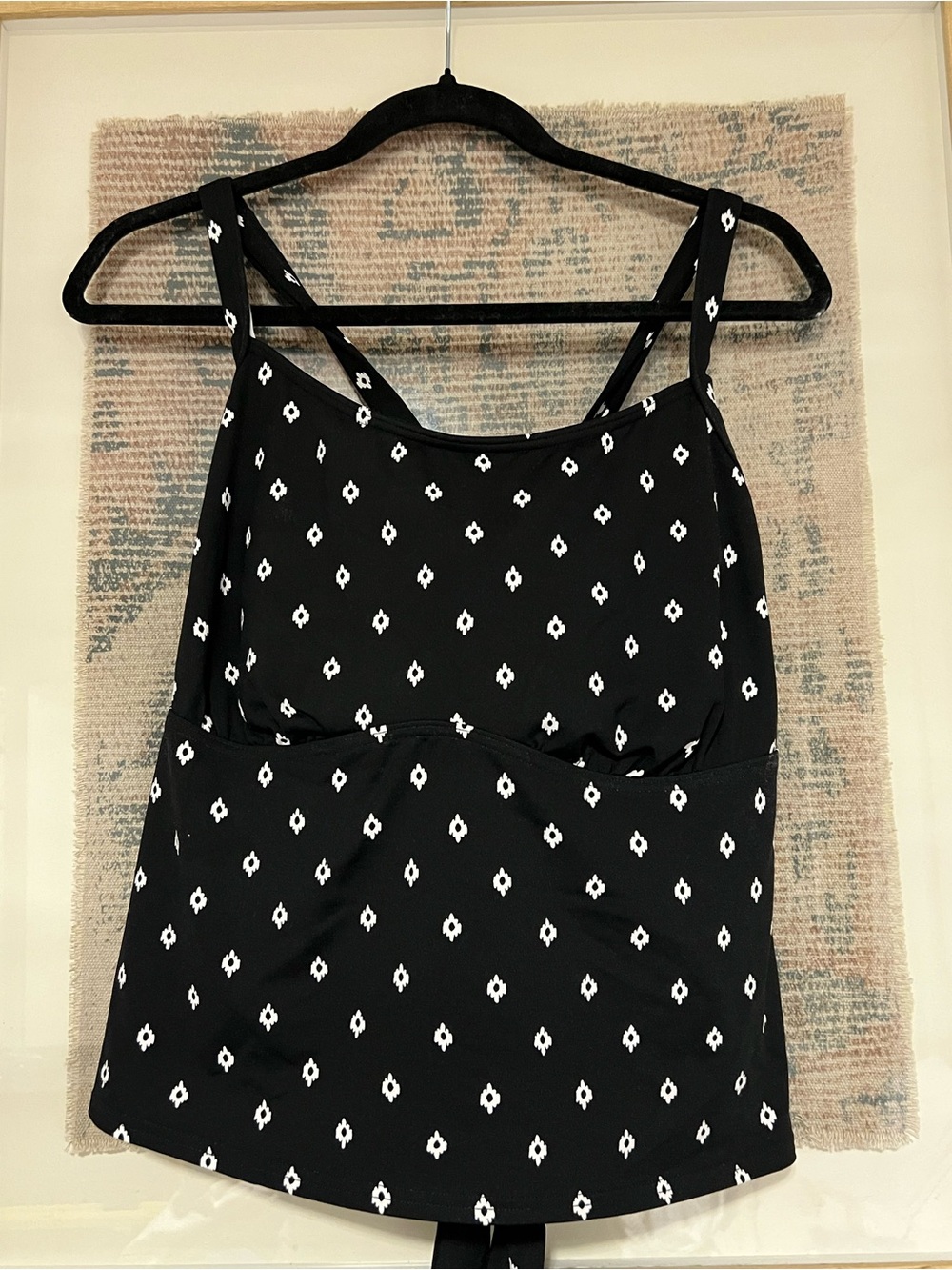 Lands' End Black Bikini Tankini Top with White Diamond Print